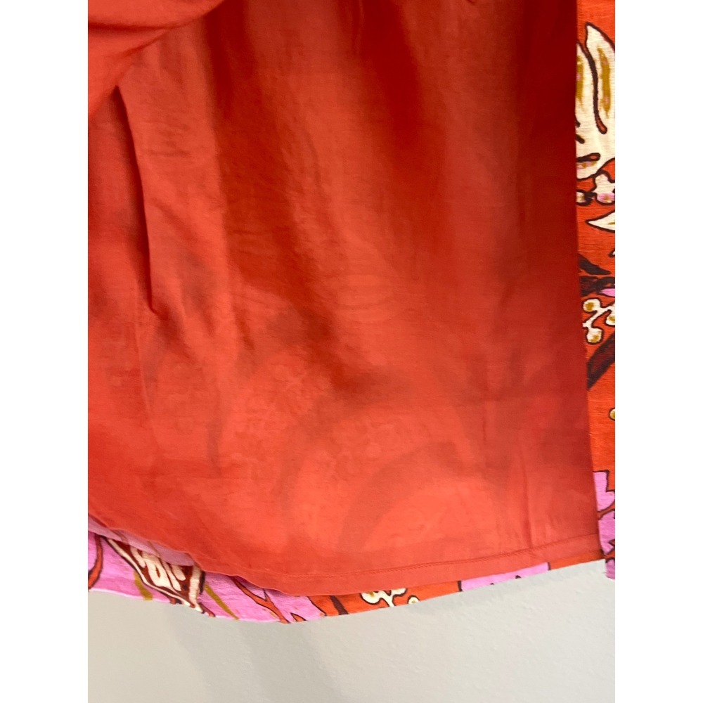 Sundance Womens 14 Orange Pink Floral Linen Midi Pencil Skirt Damask Print Boho - Picture 5 of 6